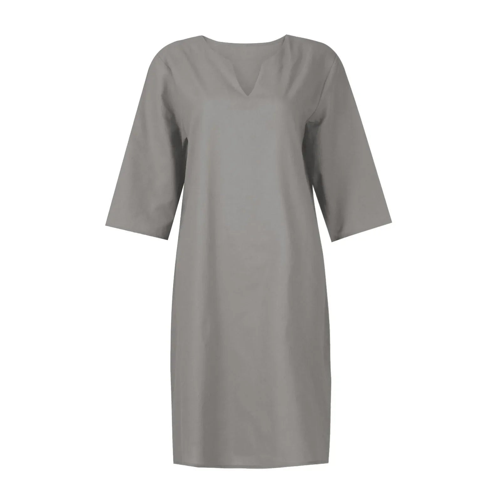 Cotton Linen Women's White Mini Dresses Half Sleeve Holiday Vacation Women's Dress V Neck Solid Color Women's Summer Party Dress