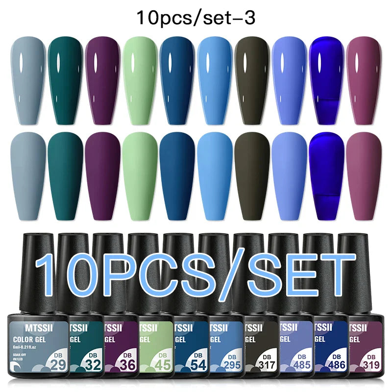 10PCS/Set Gel Nail Polish Set 125 Colors Glitter Semi Permanent Hybrid Gel Varnishes Base Top Coat Soak Off UV LED Nail Art Gel