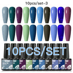 10PCS/Set Gel Nail Polish Set 125 Colors Glitter Semi Permanent Hybrid Gel Varnishes Base Top Coat Soak Off UV LED Nail Art Gel