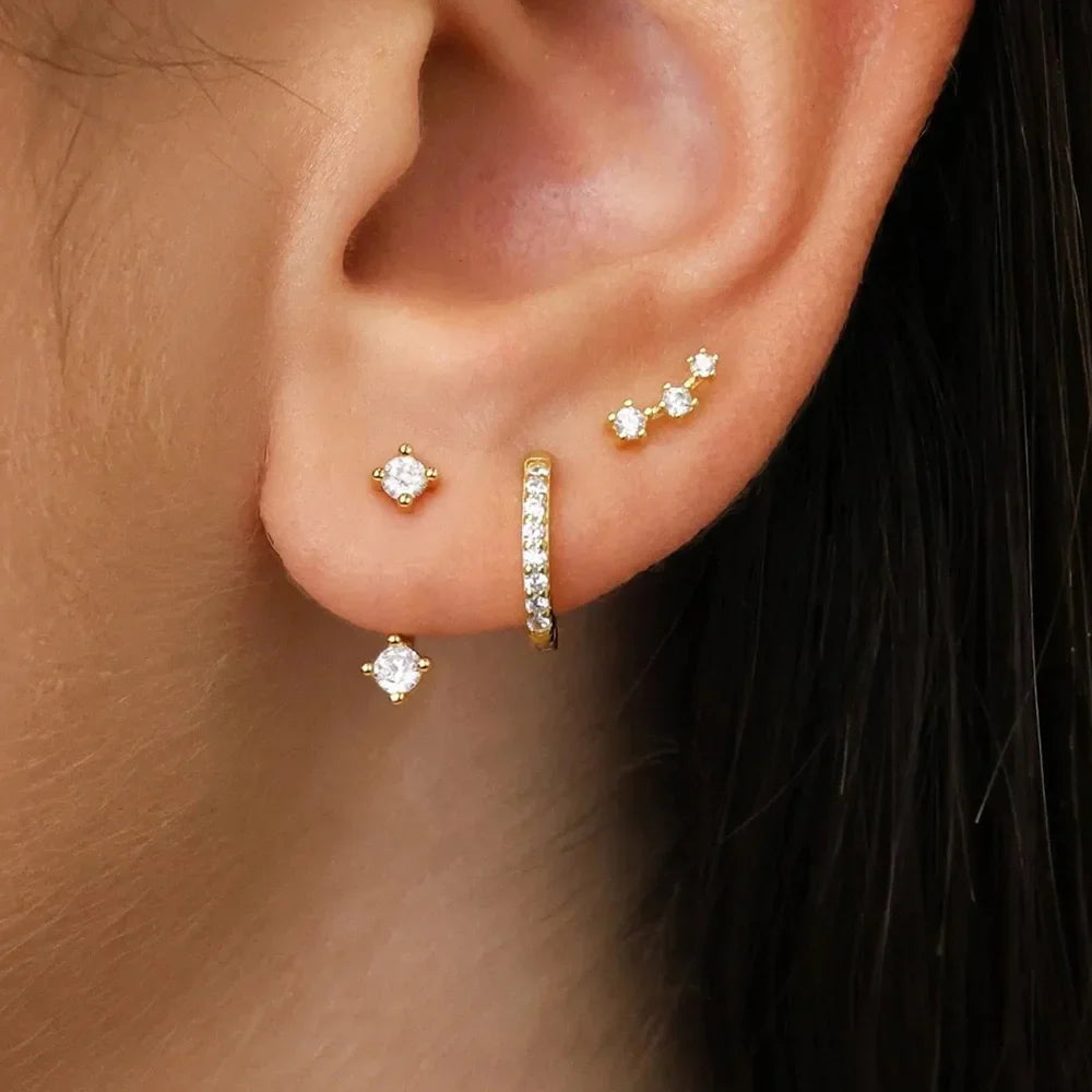 3 Pairs Exquisite Zircon Little Huggies Hoop Earrings Set for Women Stainless Steel Unique Cartilage Earring Piercing Jewelry