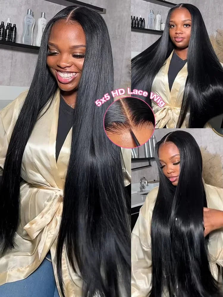 Bone Straight 13x4 Lace Frontal Wig For Women 5x5 Glueless Invisi-Drawstring Black Human Hair Wig 13X6 Lace Front Wig Human Hair