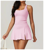 Custom LOGO women's beautiful back tight yoga set quick-drying high waist hip lift running fitness sports skirt 2-piece set