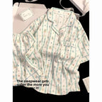 Cute Girl's Summer Cotton Linen ort Sve Nightgown Home Clothes Set Bear Print Gauze Spwear Simple Home Sle