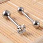 2PCS Anti-Allergy Surgical Steel  Prong Zircon Tongue Barbell Piercings Ball Tongue Barbell Rings Fashion Piercing Jewelry