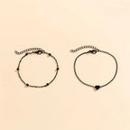 Double Tiny Heart Chain Anklets for Men Women Teen Girls, Black Tone, Ankle Bracelets Hypoallergenic Adjustable