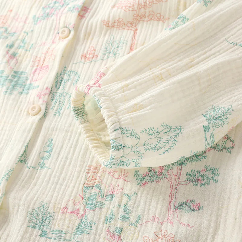 2025 New Women's Spring/Summer Pajama Set 100% Cotton Long Sleeve Long Pants Two Piece Set Large Home Clothes