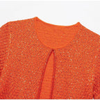 Elegant Sequined Orange Cardigans Women Y2k O-neck Short Sleeve One Button Female Tops 2025 Street Summer Lady Chic Knitwear