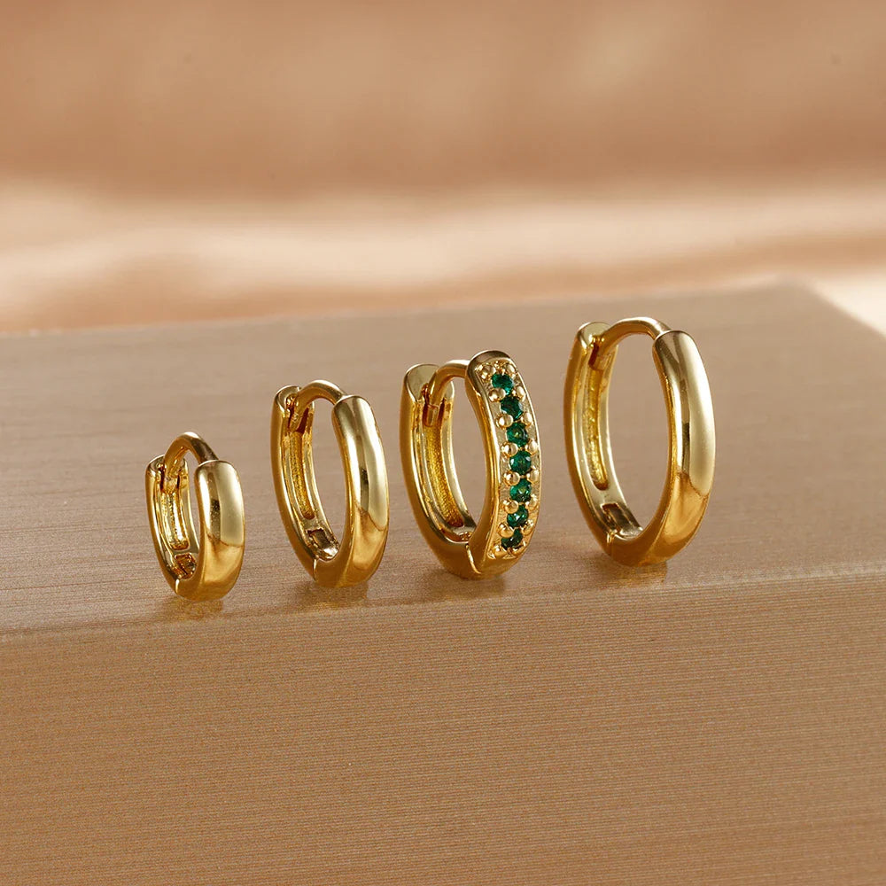 4PCS Set Stainless Steel Huggie Minimal Hoop Earrings 6/8/10mm Crystal Zirconia Helix Tragus Cartilage Earrings Piercing Jewelry