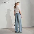 AMII Minimalist Blue Jeans Women 2025 Summer New Versatile Denim Wide Leg Pants Low Waist Thin Casual Loose Trousers  12542121