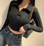 Elegant Coquette Women's Polo Neck T-Shirt - Long Sleeve, Chic Style, Effortless Elegance