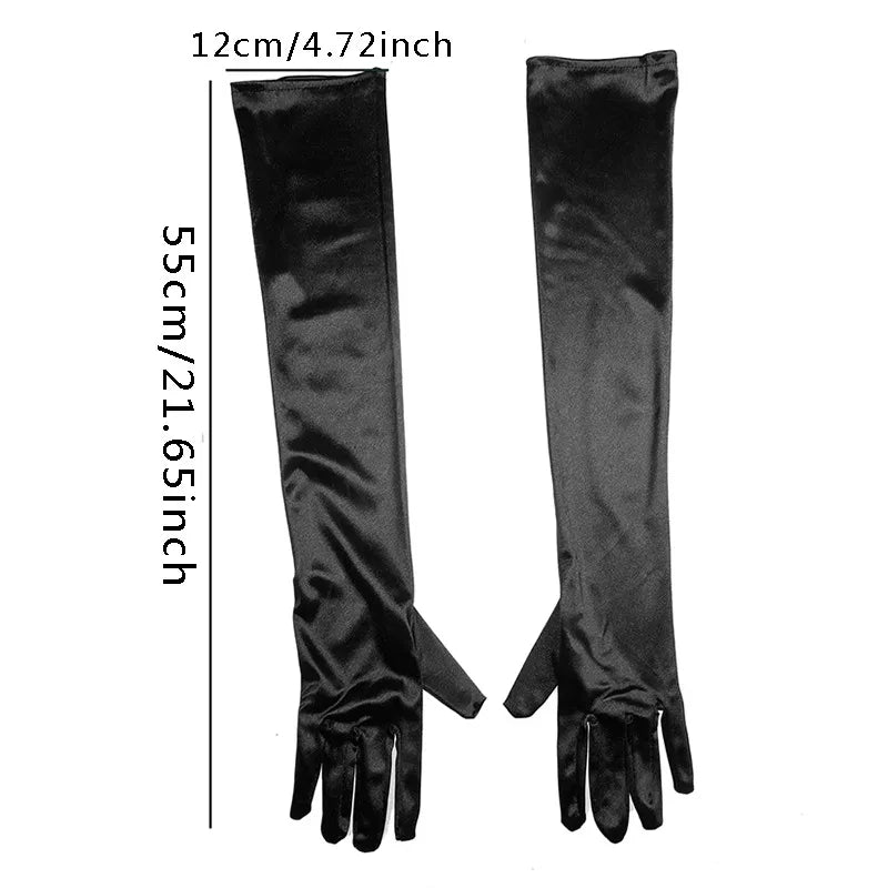 1 Pair Women Adult Black White Red Skin Opera/Elbow/Wrist Stretch Satin Finger Long Gloves Women Flapper Gloves Matching Costume