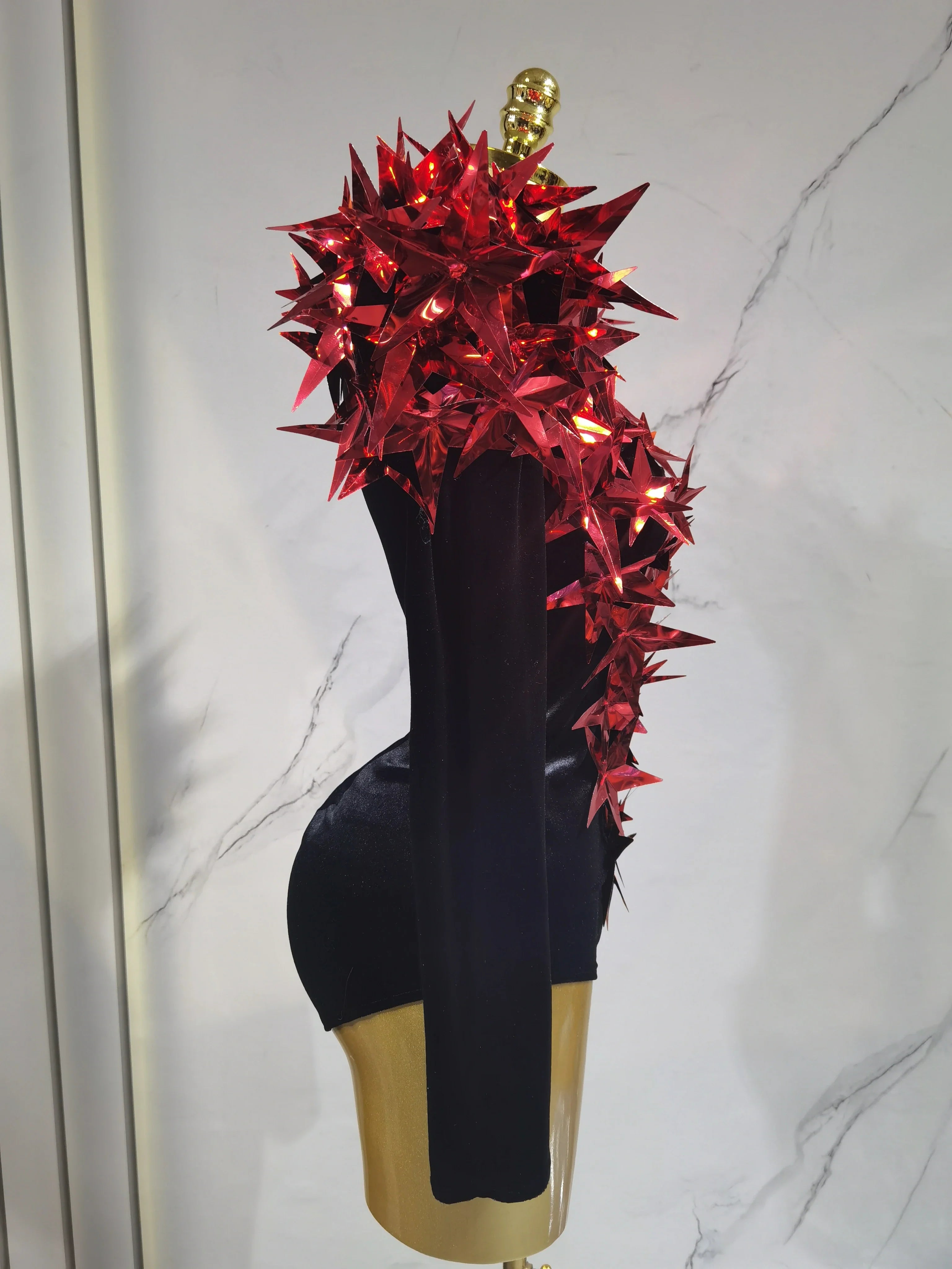 2025 New Shiny Black Rhinestone Velvet Long Sleeve Bodysuit Women Evening Party Club Gala Hosts NightClub Bar Stage Costumes