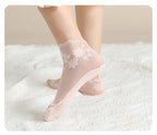 5 Pairs/Lot Socks women's Lace Transparent Lolita Invisible Summer Thin Non-slip Short  Ankle Black Low Cut Boat Sock