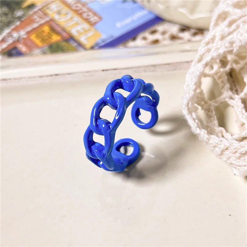 2022 Summer Colorful Ring Set Wholesale Fashion Geometric Chain Candy Color Irregular Opening Rings Women Party Finger Jewelry