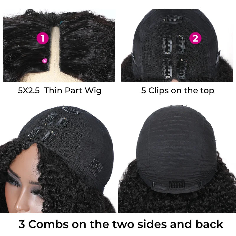 250% Kinky Curly V Part Wig Human Hair No Leave Out Upgrade Deep Wave Curly V Shape Wig No Glue Clip In Half Wig For Women