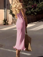 Dulzura Sleeveless Ruffles Patchwork Strapless Bodycon Midi Dress Women'S Solid Sexy Outfit Party Clubwear For Autumn Winter