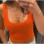 Elegant Sequined Orange Cardigans Women Y2k O-neck Short Sleeve One Button Female Tops 2025 Street Summer Lady Chic Knitwear
