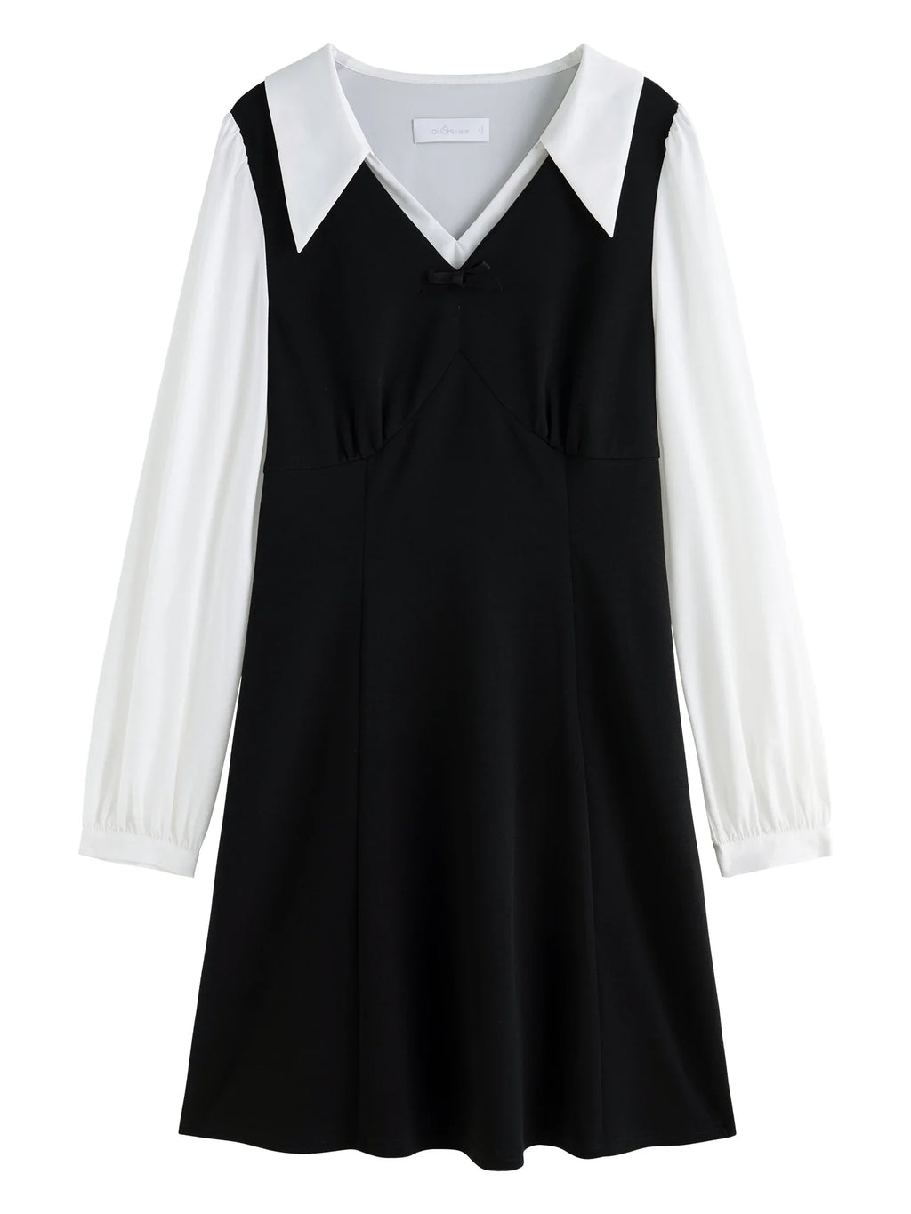 DUSHU Women Autumn Long SLeeve Dresses Office Lady Temperament Polo Neck A-LINE Long Dress Fake Two Patchwork Dress 24DS83358