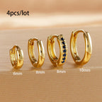 4PCS Set Stainless Steel Huggie Minimal Hoop Earrings 6/8/10mm Crystal Zirconia Helix Tragus Cartilage Earrings Piercing Jewelry