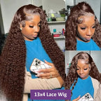 13X4 Chocolate Brown Curly Lace Front Wigs Colored 100% Human Hair Wigs Pre Plucked Deep Wave 13X6 Hd Lace Frontal Brazilian Wig