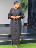 EGRM Miyake Pleated Dress Round Collar Full Sleeve Ruffles High Stretch Loose Dresses for Women 2025 New Autumn Clothing 2G3113