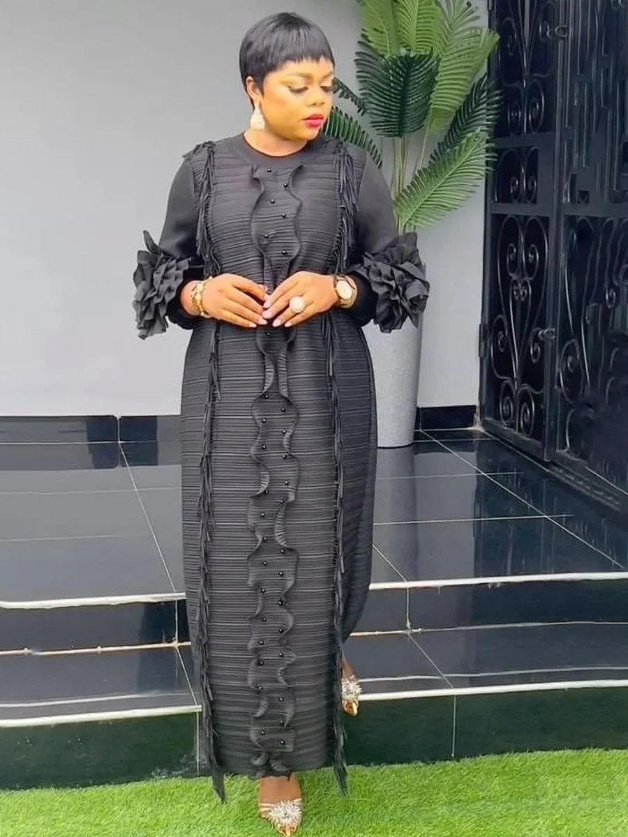 EGRM Miyake Pleated Dress Round Collar Full Sleeve Ruffles High Stretch Loose Dresses for Women 2025 New Autumn Clothing 2G3113