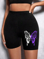 Casual Women Fitness Short Pantsbeautiful Dreamy Purple Butterfly Prints Leggings Short High Elastic Soft Thin Female Sportswear