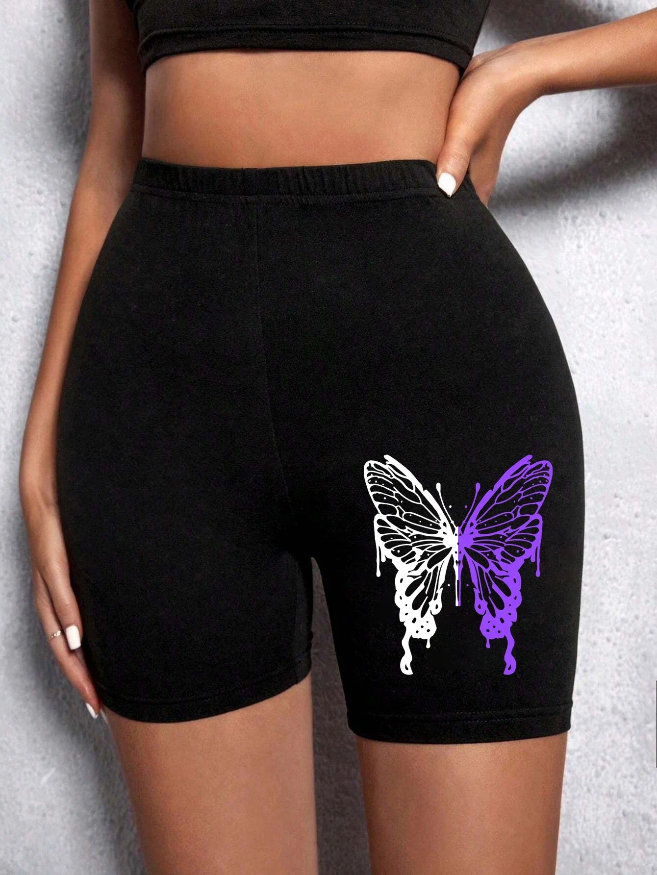 Casual Women Fitness Short Pantsbeautiful Dreamy Purple Butterfly Prints Leggings Short High Elastic Soft Thin Female Sportswear