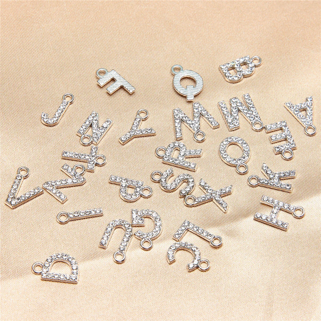 10pcs /26pcs pieces silver English letters drill metal pendant DIY fashion necklace bag pendant earrings material