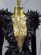 2025 New Shiny Black Rhinestone Velvet Long Sleeve Bodysuit Women Evening Party Club Gala Hosts NightClub Bar Stage Costumes