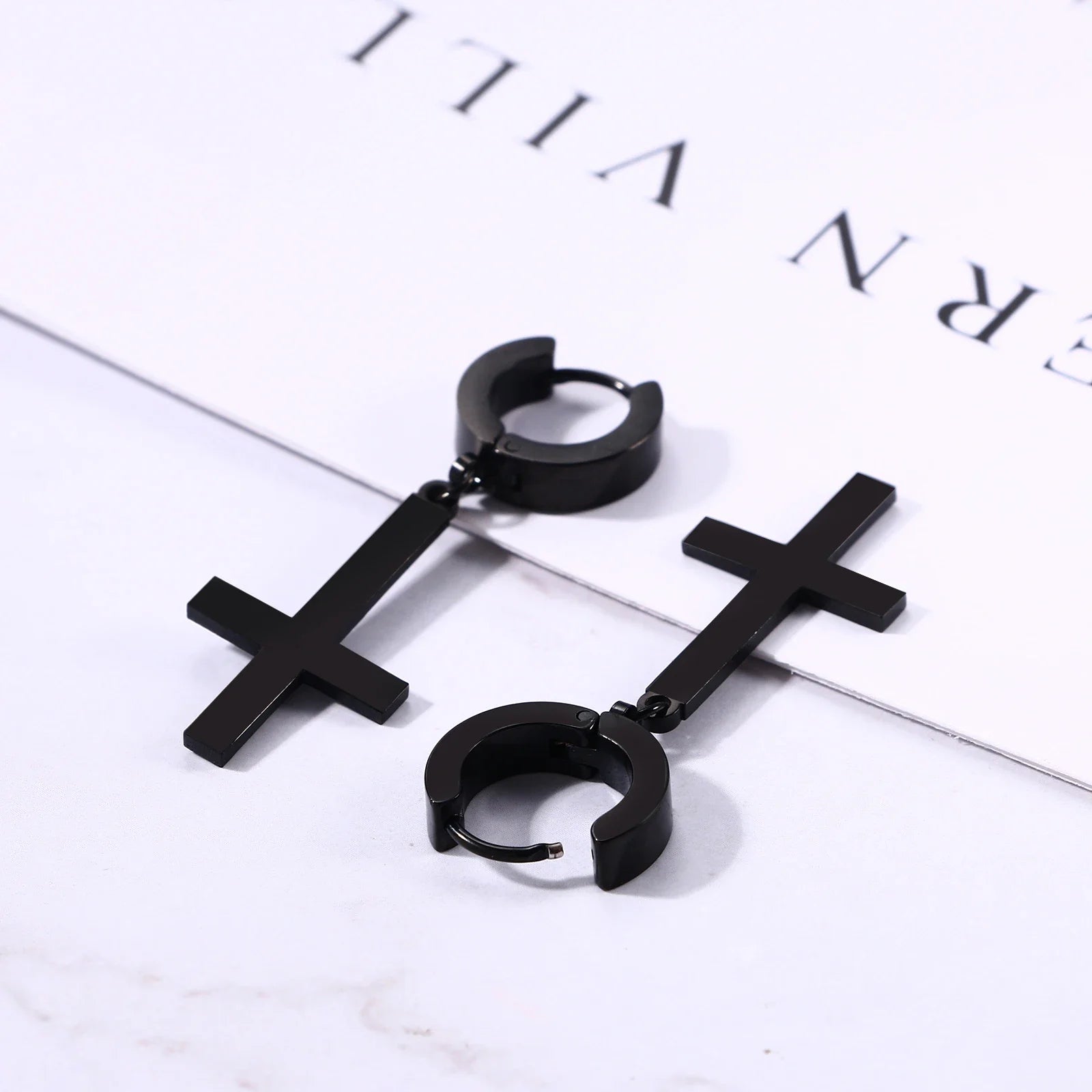 BONISKISS Men Women Stainless Steel Inverted Upside Down Cross Earring Church of Satan Temple Occult Satanic Witchy Stud Jewelry
