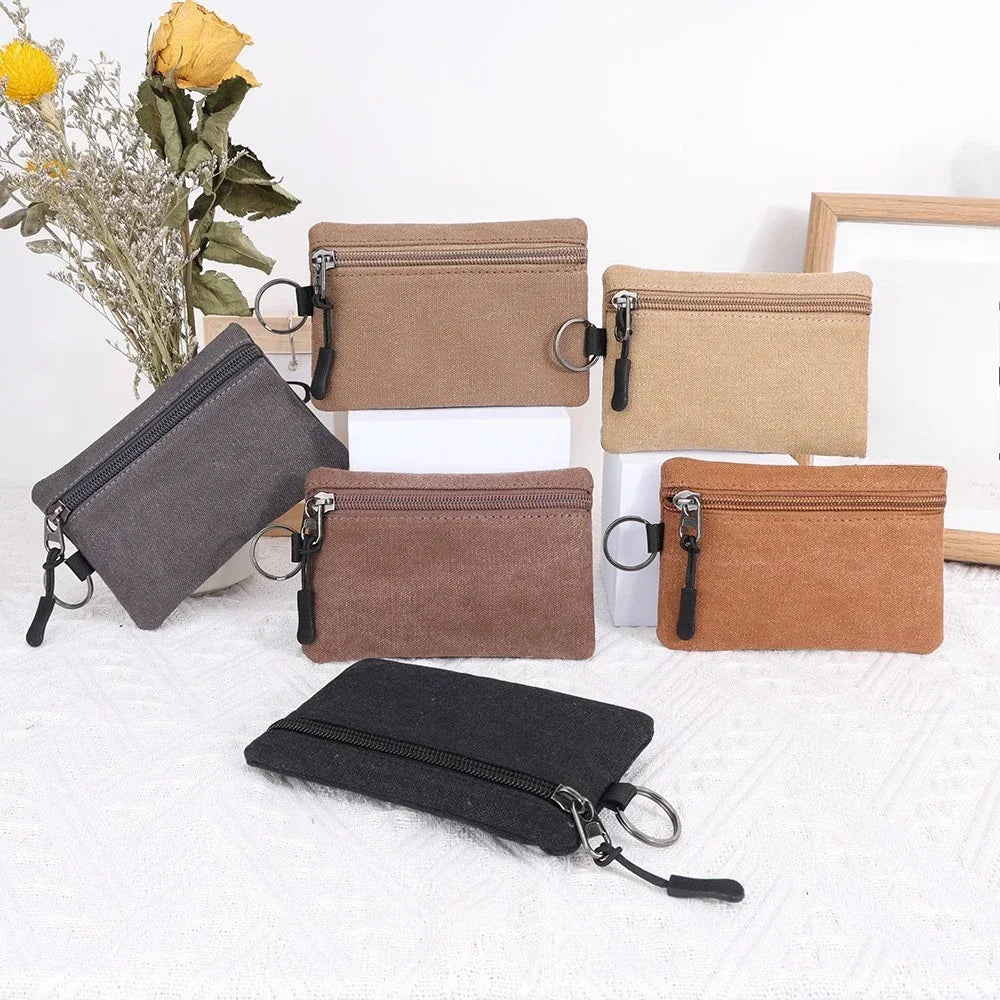 Canvas Mini Coin Wallet Bag Solid Color Zipper Key Bag Money Pocket Purse Women Men Small Card Holder Change Coin Purses
