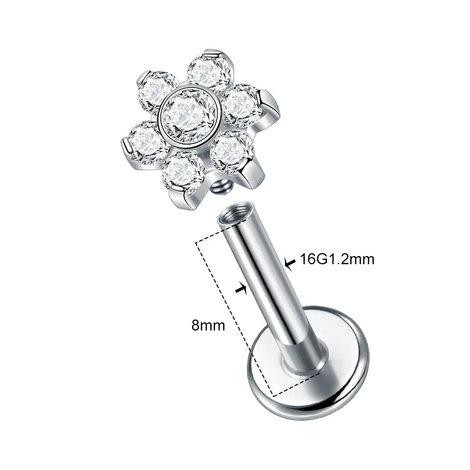 1PC Titanium Zircon Star Flower Labret Piercing for Women Cartilage Tragus Daith Helix Stud Earring Body Jewelry