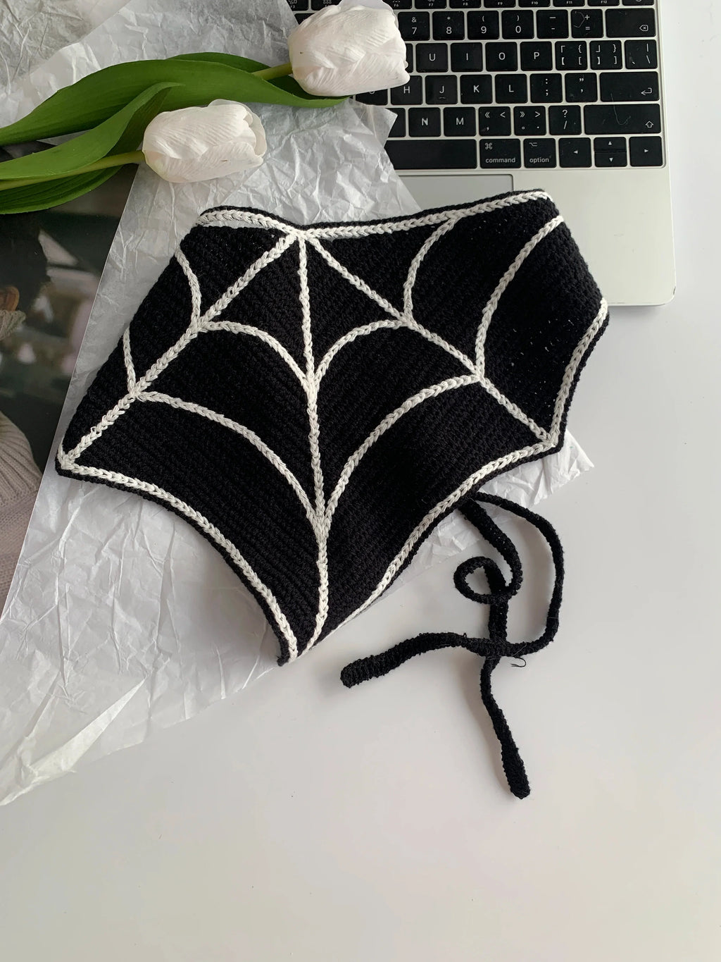 Halloween Costume Skeleton Ghost Bat Spider Web Personalized Knitted Crochet Headband Female Photo Photo Triangle Scarf Trendy