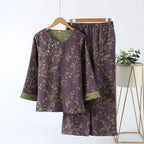 Chinese Style Women's Pajamas, Pure Cotton, Retro Color, Woven Jacquard, Home Clothing, Long Sleeves Trousers, Diagonal Collar