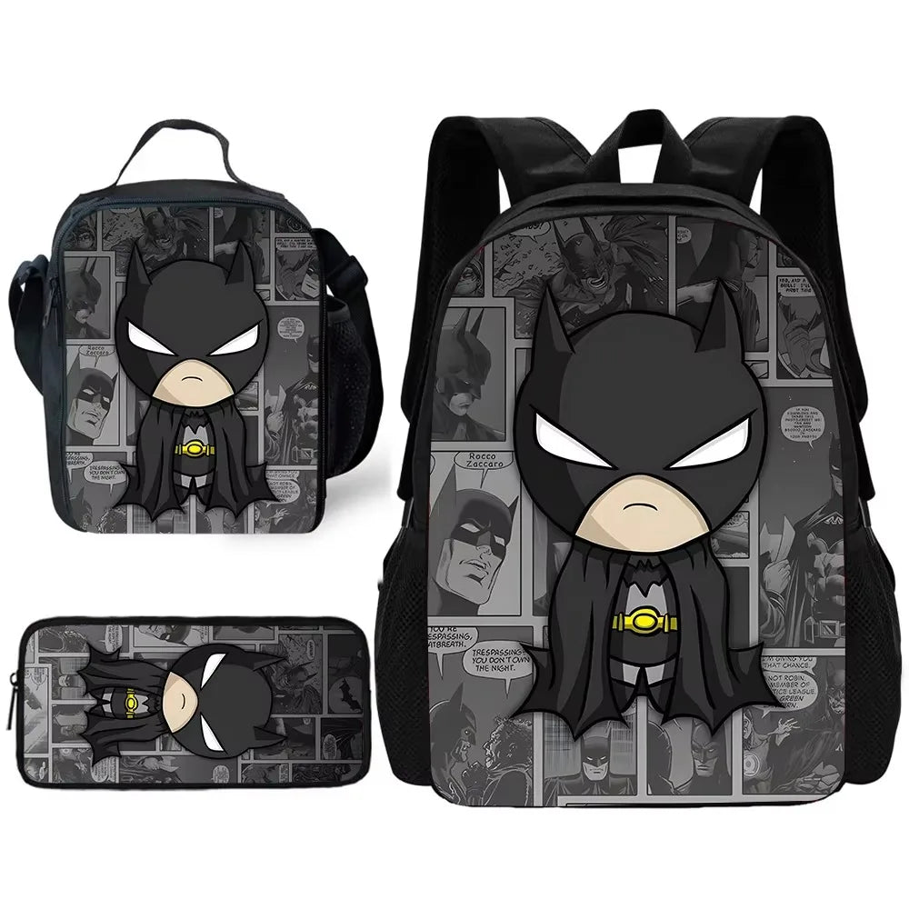 Child Superhero Batmans School Backpack with Lunch Bags ,Pencil Bags ,School Bags for Boys Girls Best Gift
