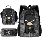 Child Superhero Batmans School Backpack with Lunch Bags ,Pencil Bags ,School Bags for Boys Girls Best Gift