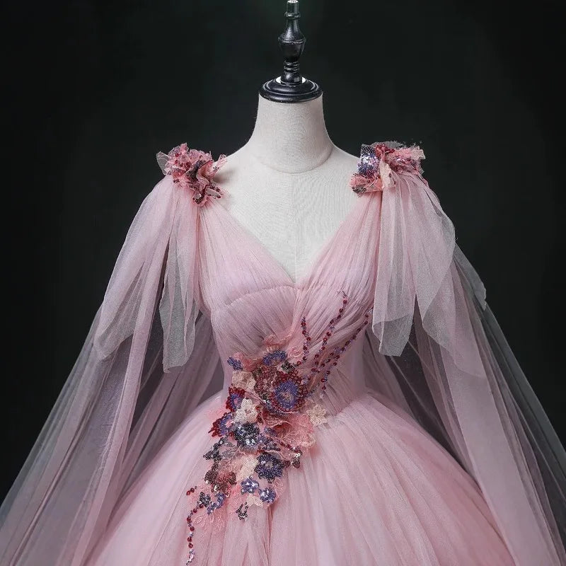 2025 New Women's Bean Paste Powder Mesh Long Evening Dress Fashion Glitter Bead Stickers Look Thin V-neck Back Strap Dress