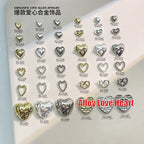 20PCS 3D Glossy Gold Silver Metallic Love Heart Various Crook Frame Solid Alloy Nail Art Rhinestones Decorations Manicure Charms