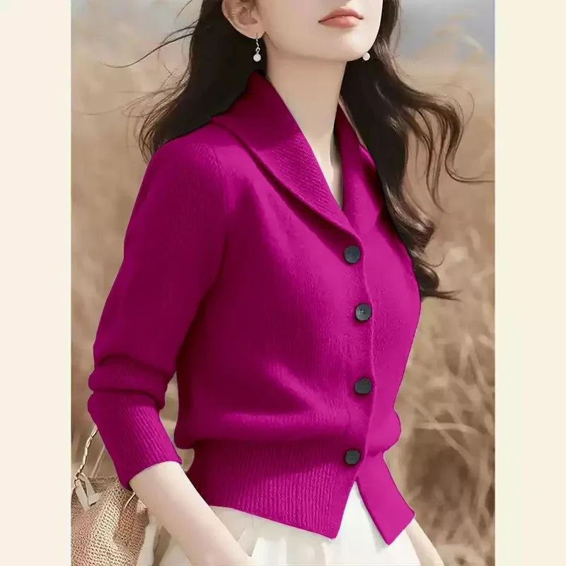 2025 New Spring Autumn Turndown Collar High End Women Knitt Cardigan Sweater Fashion Korean Version Female Knitwear Tops