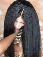 Elegant straight synthetic tied wig with 13x4 pre combed thermal resistance fiber, suitable for women, no need for glue, 180% de