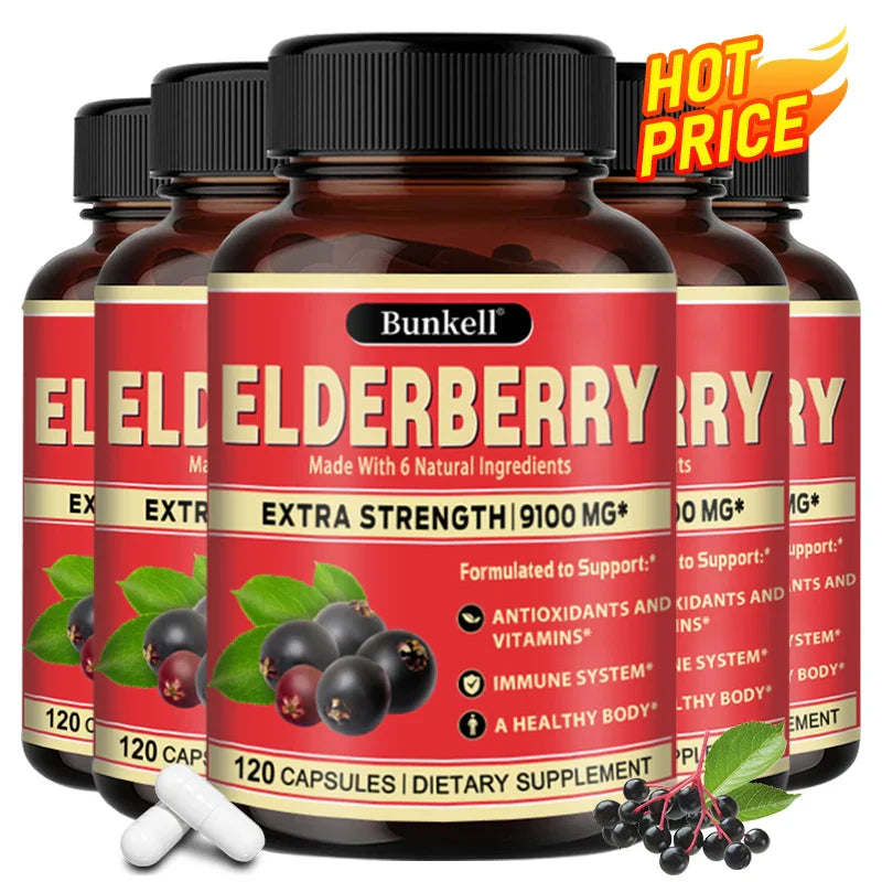 Elderberry Capsules - Rich in Vitamins - Supports Antioxidant, Immune System Health, Non-GMO,Dietary Supplement