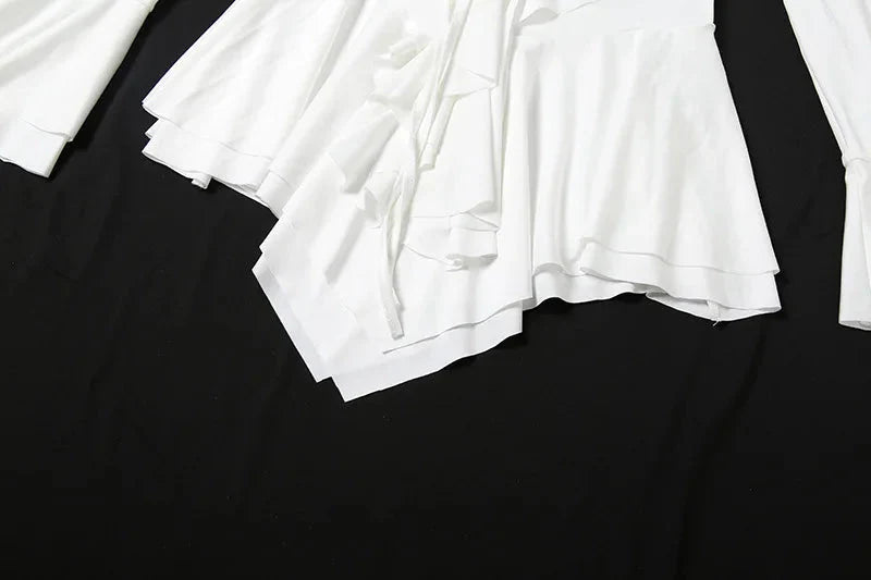 2025 New Autumn Irregular Hem Dress Women Y2K Flare Sleeve V-Neck Bandage Stretch Elegant Birthday Party Chic Hipster Bodycon