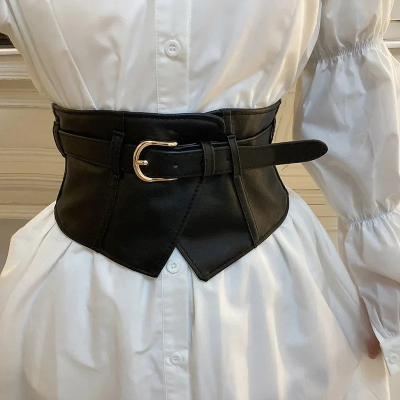Belt for Women's Fashion with Dress and Coat Design Elastic Waistband Black Versatile Wide Belt Designer Belt