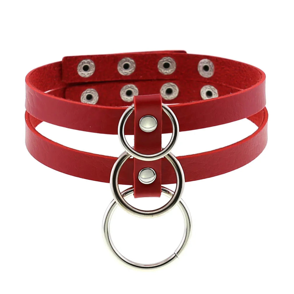DIEZI Men Harajuku Red PU Leather Necklace Choker Women Ladies Punk Gothic Vintage Statement Collar Pendant Necklace New Jewelry