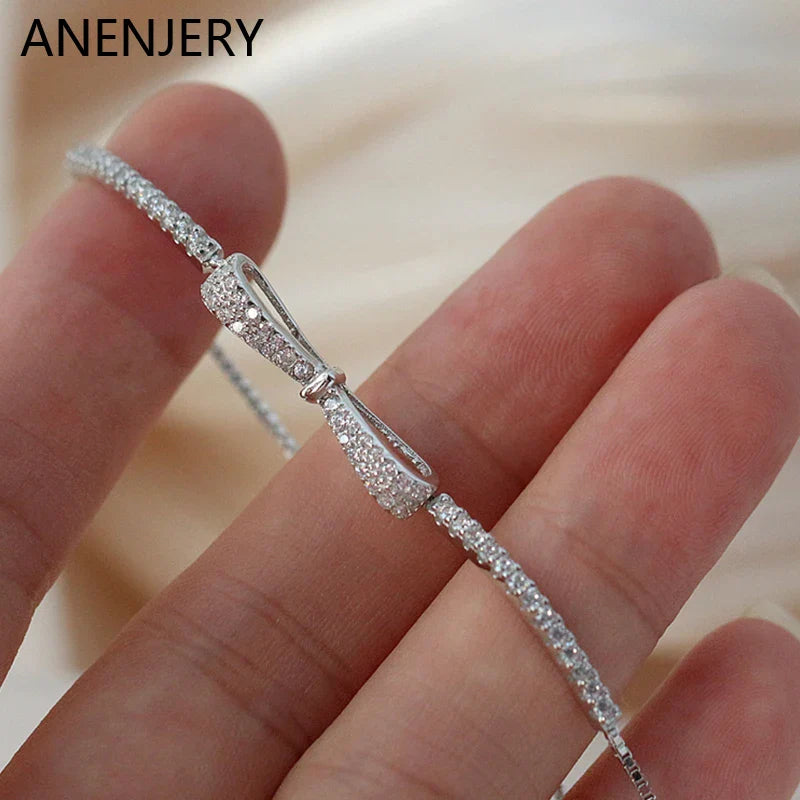ANENJERY Hot Sale AAAAA Zircon Bow Bracelet Fashion Simple Adjustable Bracelet For Mother To Girlfriend Jewelry Gift Wholesale