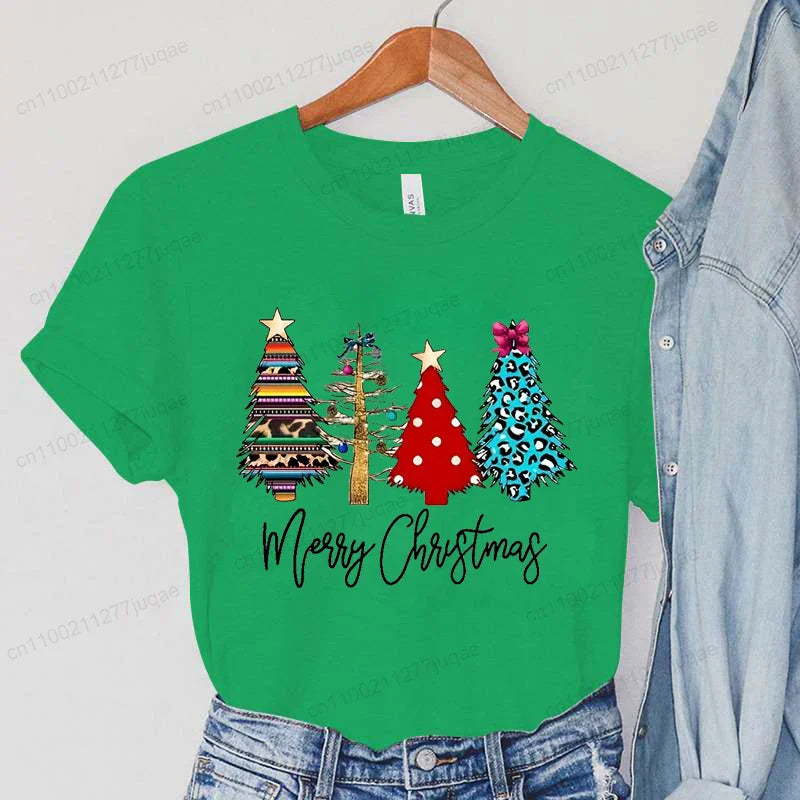 Christmas Lights Xmas Tree Print Fashion Graphic Women Tops Women Tshirt Tee Funny Christmas Party Aesthetic Shirt Camisas Mujer