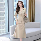 2Pcs/Set Summer Women Suit Dress Outfit  Solid Color Mid-length Lady Dress Sets Light Luxury Commute Sling Dress Coat Set