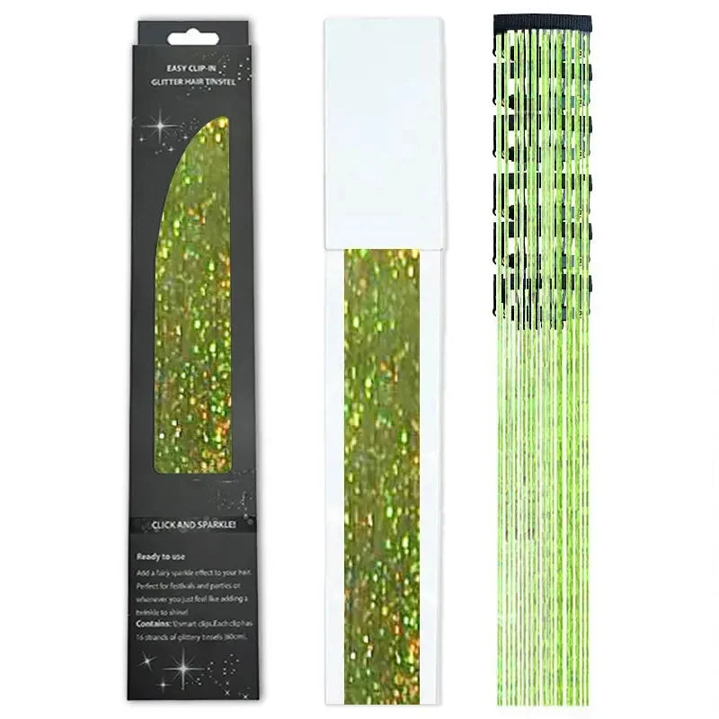 6-Piece Set BB Clip Tinsel Hair Metal Laser Gold Thread PET Laser Thread Highlighting Cross-Border Hair Accessories