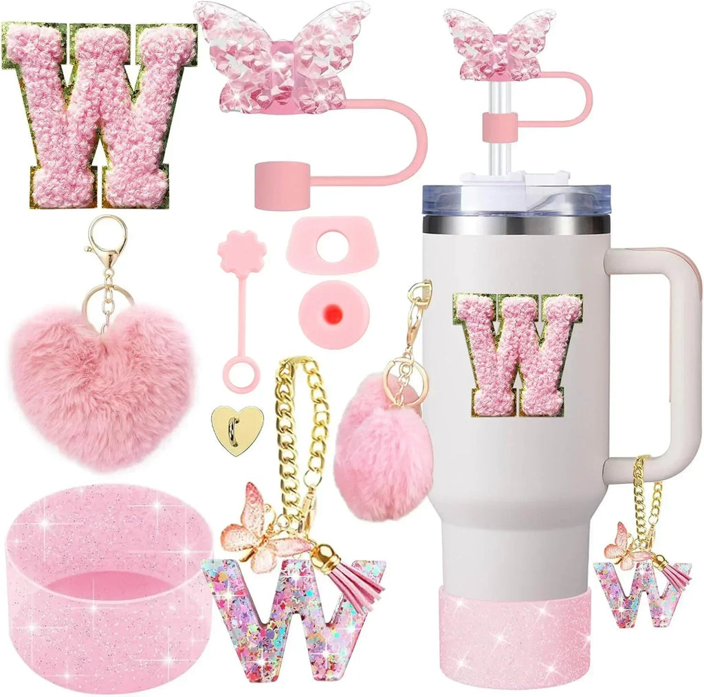 9PCS Accessory Set for Stanley Cup 30oz 40oz Butterfly Straw Cover Cap Silicone Boot Charm Initials Sticker Spill Proof Stopper